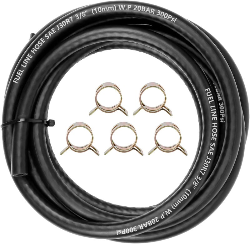 MSLANE Fuel Line Hose 3/8" ID 20FT With 5PCS Clamps, High Performance 300PSI, Push Lock Reinforced Rubber NBR Automotive Fuel Line For Lawn Mowers/Cultivator/ATV's Tractors And Other Small Engine Equipment - Image 1